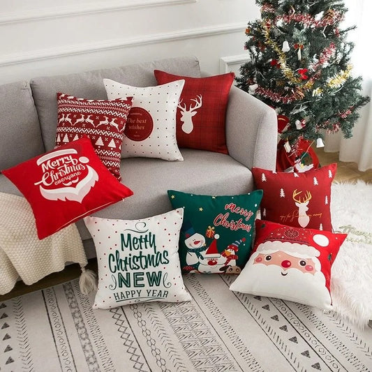 Juste de coussin de dessin animé de Noël, taie d'oreiller mignonne, père Noël, renne, bonhomme de neige, fête de la maison, cadeau créatif rouge