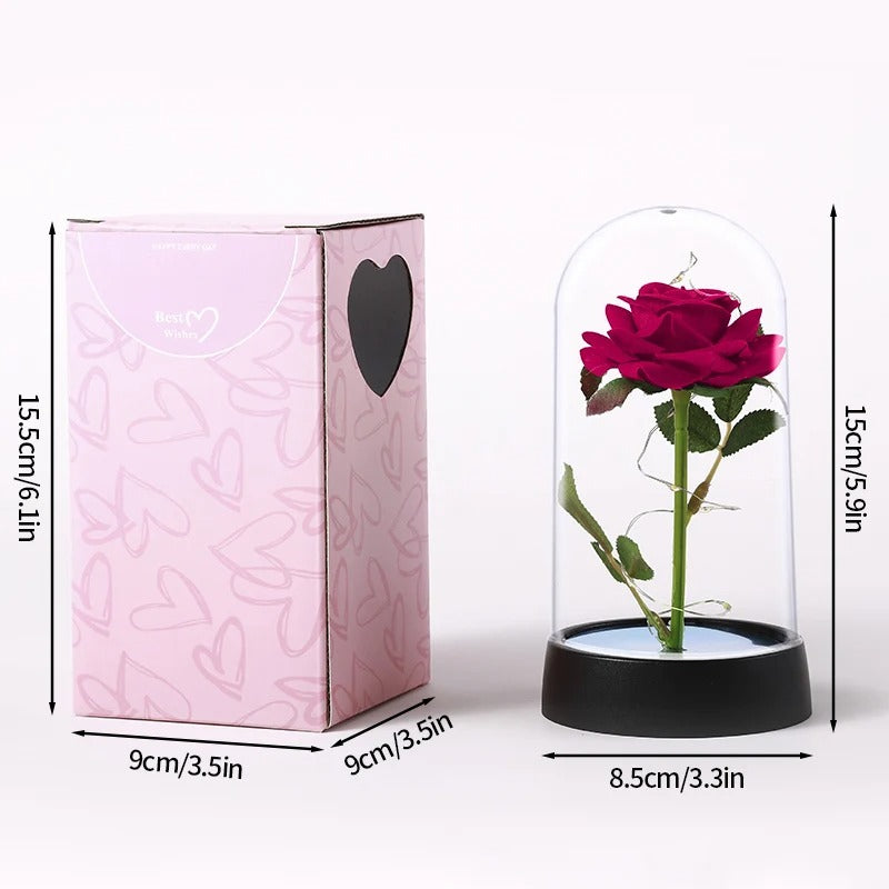 Rose éternelle artificielle avec lumière LED, fleur en feuille d'aluminium, couverture en verre, simulation de fleur, cadeaux de fête des mères, fournitures de fête