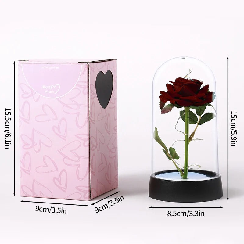 Rose éternelle artificielle avec lumière LED, fleur en feuille d'aluminium, couverture en verre, simulation de fleur, cadeaux de fête des mères, fournitures de fête