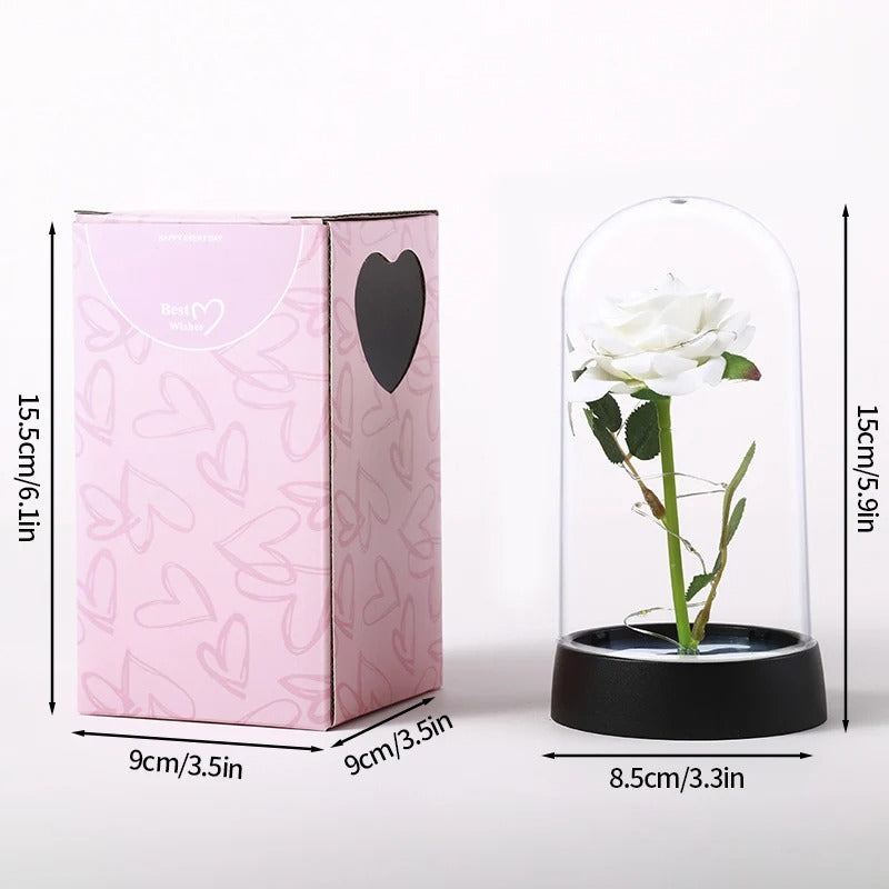 Rose éternelle artificielle avec lumière LED, fleur en feuille d'aluminium, couverture en verre, simulation de fleur, cadeaux de fête des mères, fournitures de fête