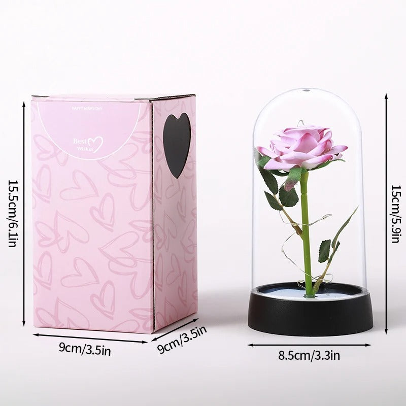 Rose éternelle artificielle avec lumière LED, fleur en feuille d'aluminium, couverture en verre, simulation de fleur, cadeaux de fête des mères, fournitures de fête