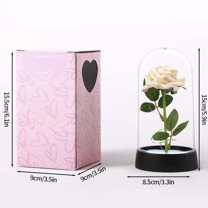 Rose éternelle artificielle avec lumière LED, fleur en feuille d'aluminium, couverture en verre, simulation de fleur, cadeaux de fête des mères, fournitures de fête