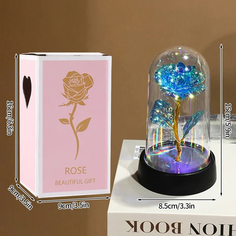 Rose éternelle artificielle avec lumière LED, fleur en feuille d'aluminium, couverture en verre, simulation de fleur, cadeaux de fête des mères, fournitures de fête