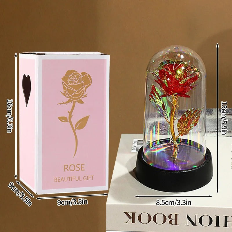 Rose éternelle artificielle avec lumière LED, fleur en feuille d'aluminium, couverture en verre, simulation de fleur, cadeaux de fête des mères, fournitures de fête