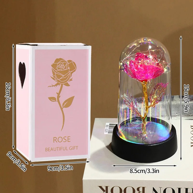 Rose éternelle artificielle avec lumière LED, fleur en feuille d'aluminium, couverture en verre, simulation de fleur, cadeaux de fête des mères, fournitures de fête