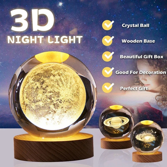 Veilleuse boule de cristal de Noël pour enfants, lampe LED Galaxy, lumière ambiante, cadeau créatif, USB, chambre à coucher, nouveau