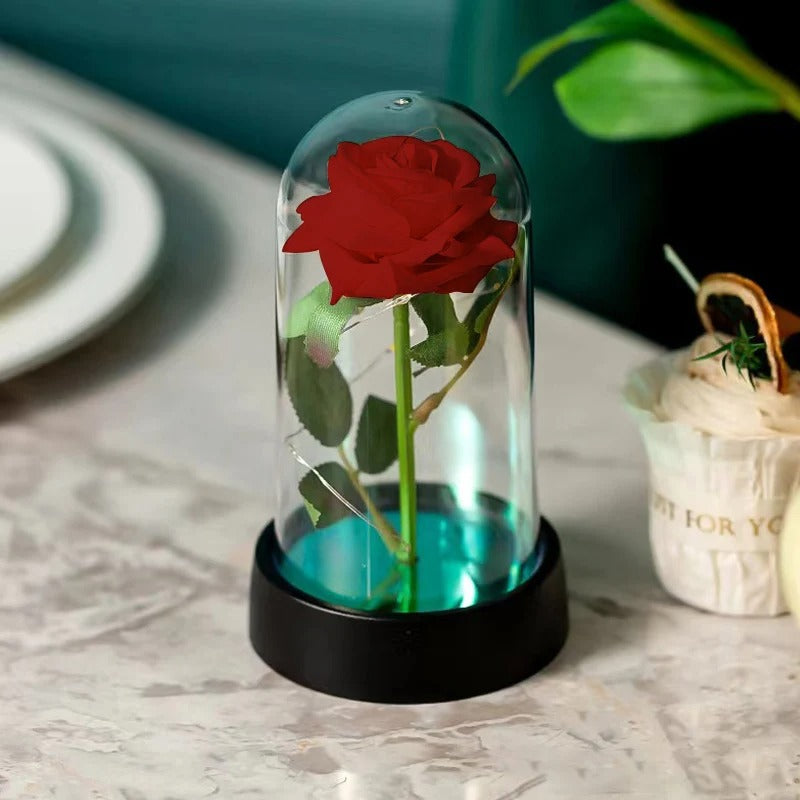 Rose éternelle artificielle avec lumière LED, fleur en feuille d'aluminium, couverture en verre, simulation de fleur, cadeaux de fête des mères, fournitures de fête