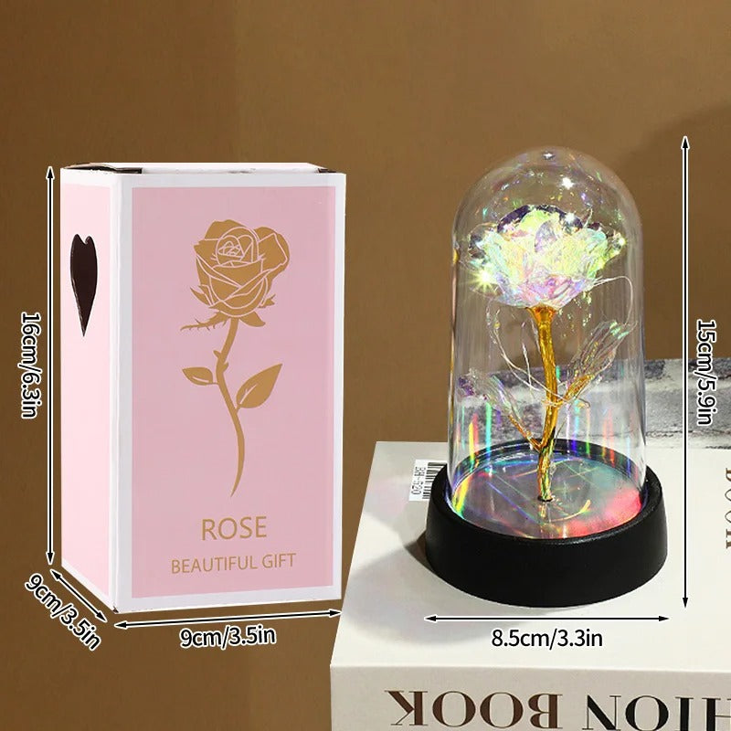 Rose éternelle artificielle avec lumière LED, fleur en feuille d'aluminium, couverture en verre, simulation de fleur, cadeaux de fête des mères, fournitures de fête