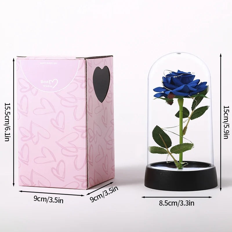 Rose éternelle artificielle avec lumière LED, fleur en feuille d'aluminium, couverture en verre, simulation de fleur, cadeaux de fête des mères, fournitures de fête